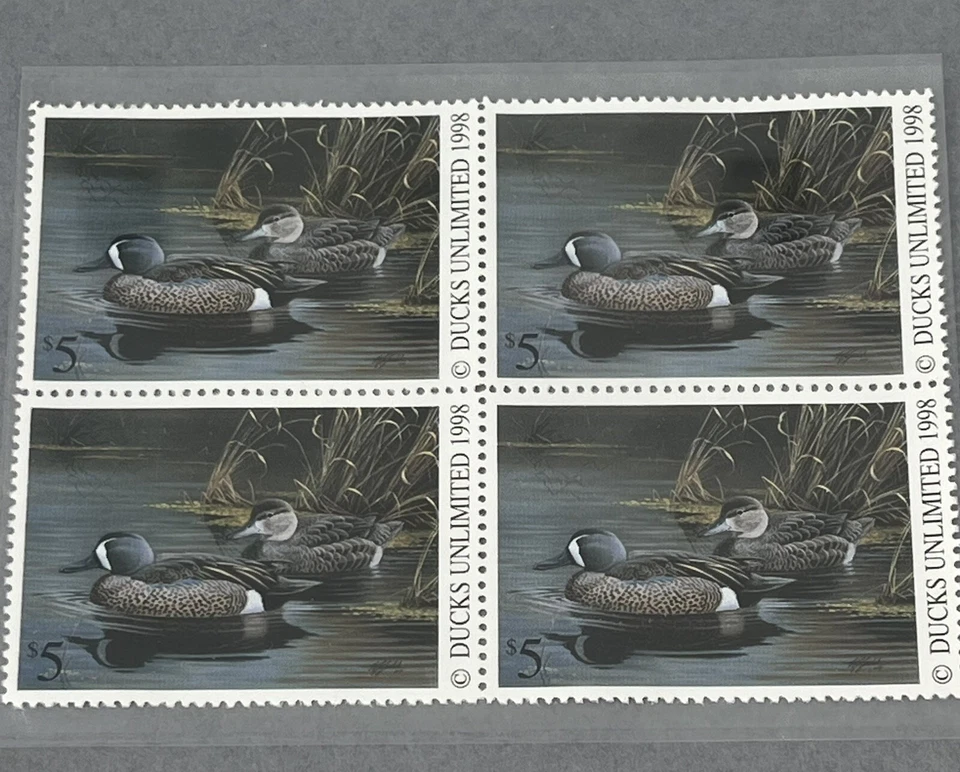 Framed 1998 Ducks Unlimited Block of Four $5 Duck Stamps with Gold Stamp Replica - Image 3 of 4