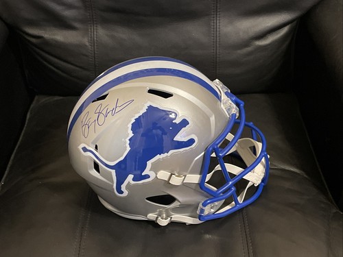 Von Barry Sanders signierter Lions T/B Riddell Full Size Speed Rep Helm (SCHWARTZ COA)
