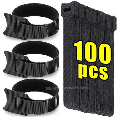 100pcs Cable Straps Wire Cord Hook Loop Ties Reusable Fastening Organizer Lot