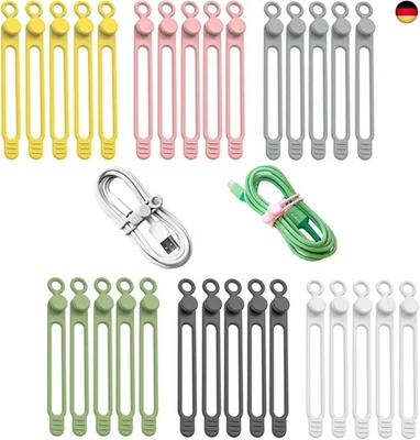 QIYICHE 30 Stück Kabelbinder Gummi, Kabelbinder Wiederverwendbar, Vielfalt der Farben