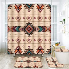 ArtSocket Bathroom Sets with Shower Curtain and Rugs, Set of 4, Boho Retro