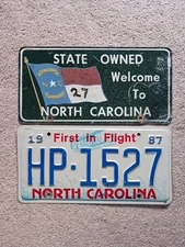2 Pl8s 1987 North Carolina Highway Patrol License HP 1527 Plate +Front Flag Tag