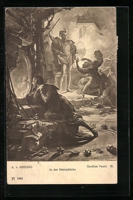 Künstler-AK Goethes Faus, Szene in der Hexenküche 