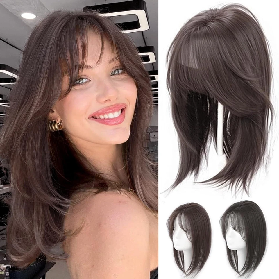 Peluca Topper invisible en capas de 14" con clip en flequillos barridos pelucas Foto 2 de 4