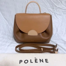 POLÈNE Numéro Un Edition Trio Camel Beige Brown Shoulder Bag Leather Authentic