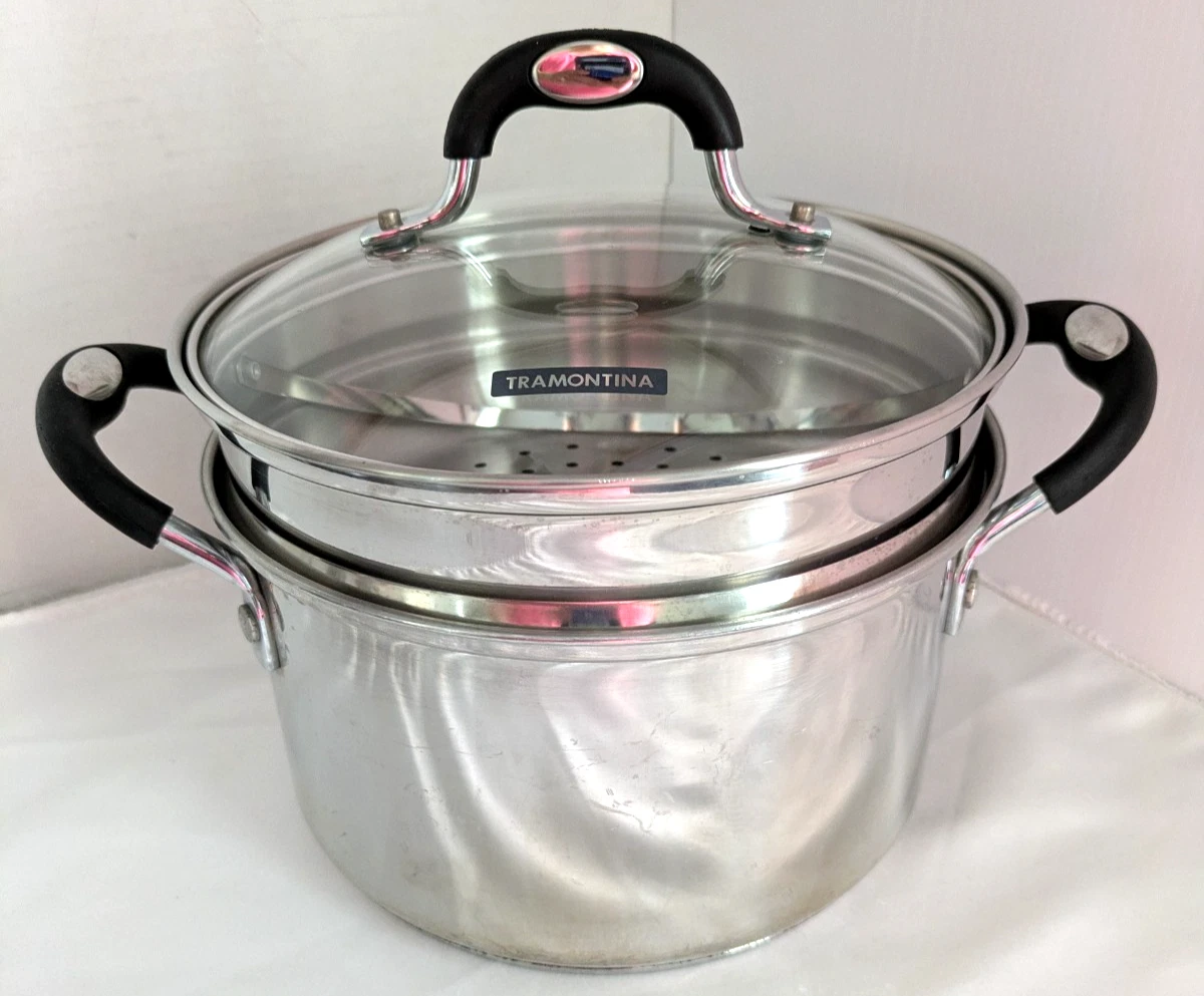 Tramontina Tri-Ply-Clad 3Qt. Stockpot with Steamer Insert and Glass Lid