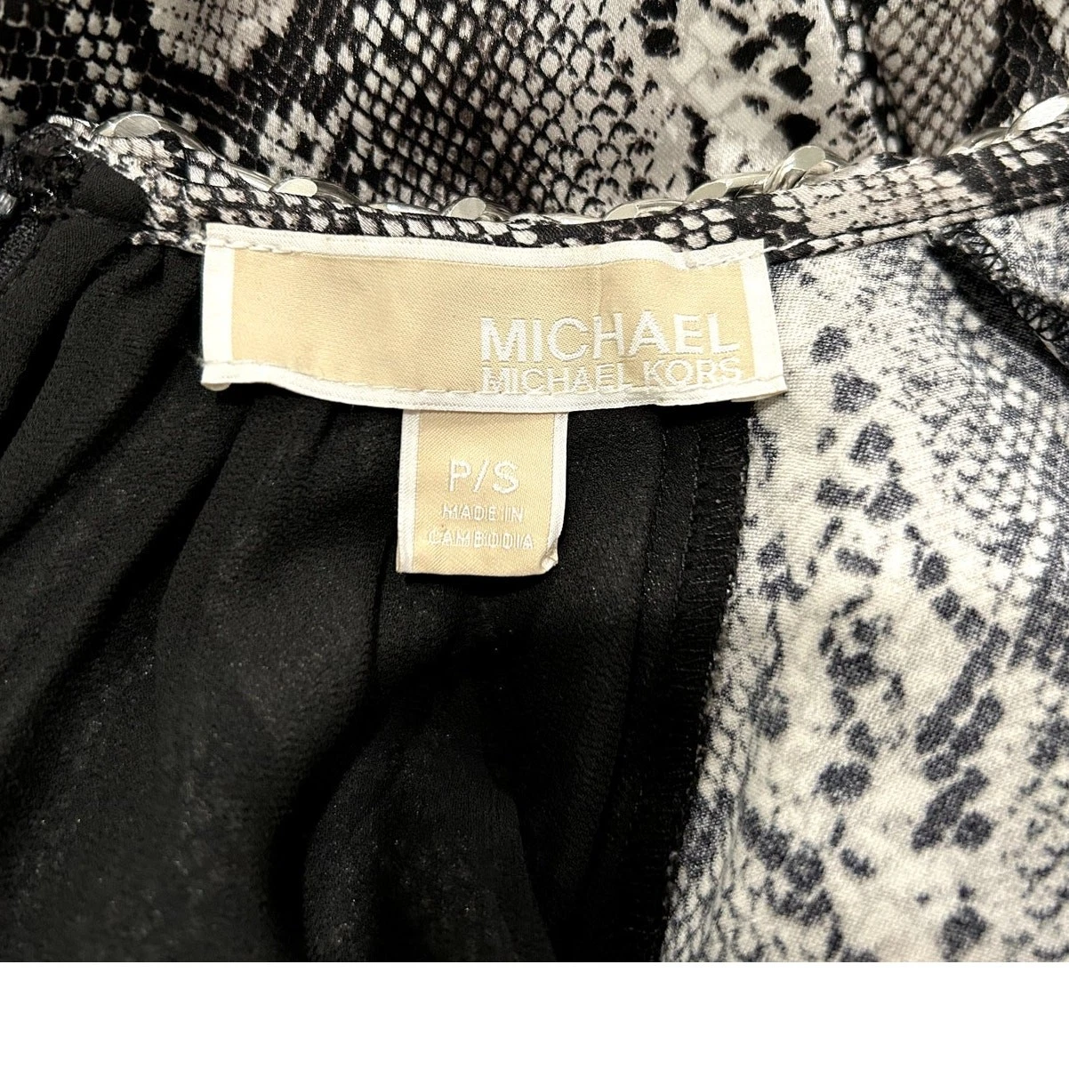 Abito donna Michael Kors Adder stampato scollo a catena nero bianco taglia Petite Small