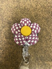 Checkered flower CNA MA nurse Teacher RN Name iD Badge Holder Clip Retractable
