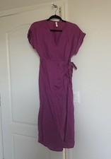 Mango Purple Midi Wrap Linen Dress XS