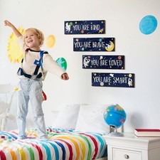 4 Pieces Space Decor for Boys Room, 12x4" Outer Space Kids Room Wall SEE PICS