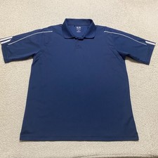 Adidas Mens Large Polo Golf Shirt Solid Blue Short Sleeve Athletic Climalite