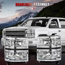For Chevy Silverado 1500 2014-2015 Headlights Assembly Chrome Housing Left+Right
