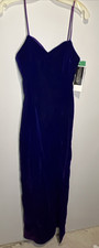 NWT Vintage Steppin'Out Purple Velvet Strappy Body Con Long Dress Prom Wedding