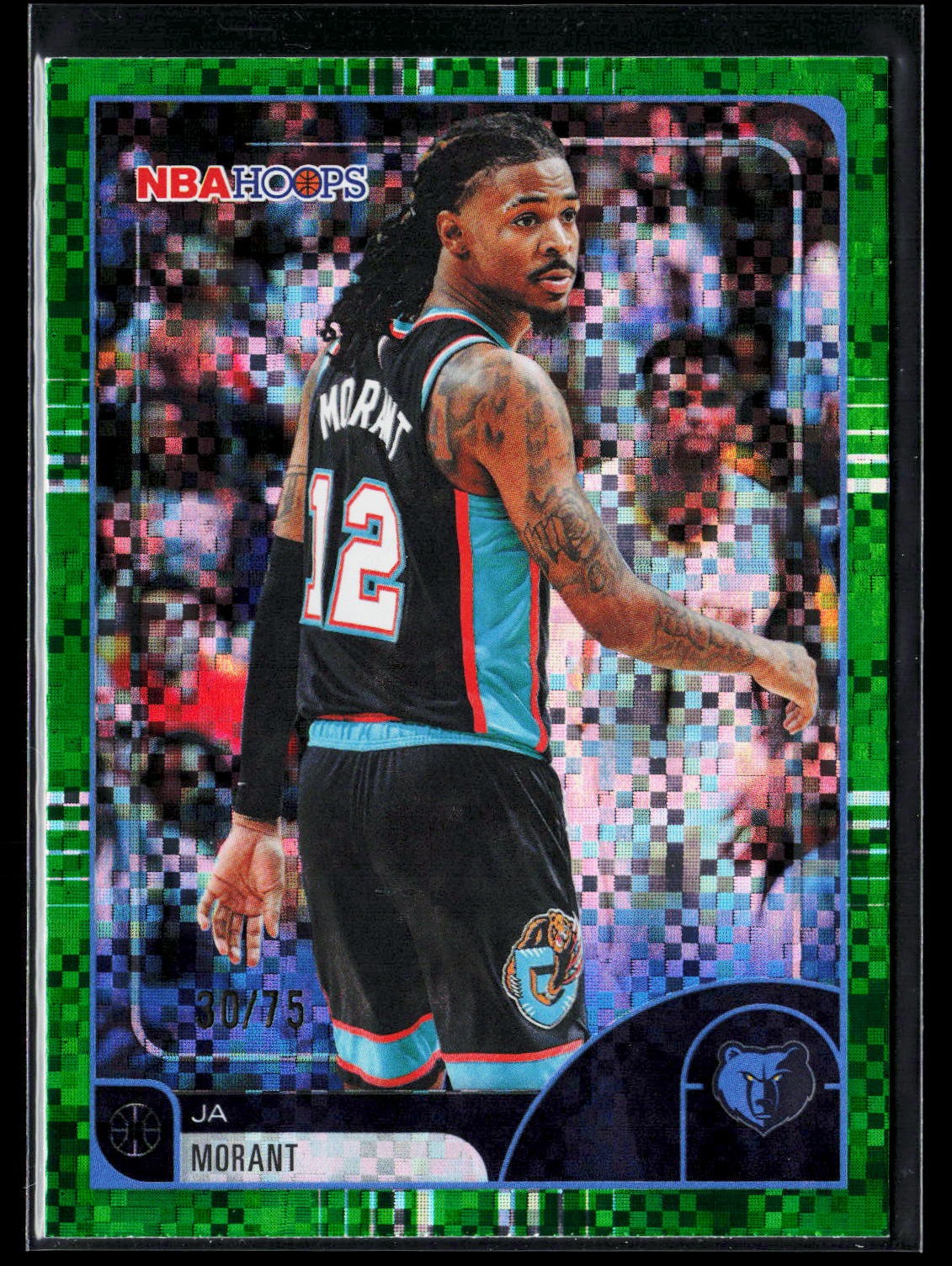 2025-26 Hoops #220 Ja Morant Pixel Burst Green #/75 Grizzlies