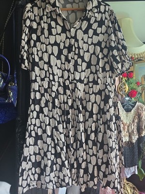 Pretty Summer Cotton Dress 18 New Look Vintage Style  Black White XL 3/4 Retro