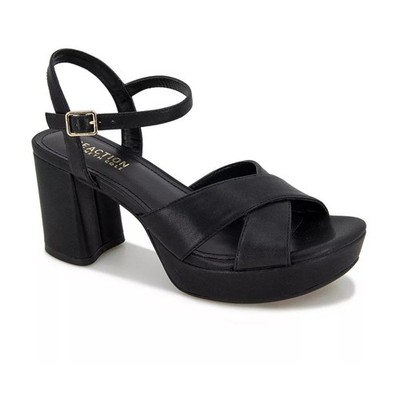 Kenneth Cole Reaction Reeva Platform Sandals 9.5 black criss cross 3'' heel