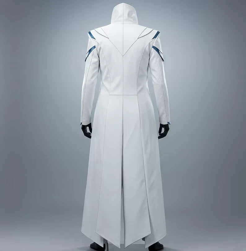 Traje de cosplay futurista blanco para hombre - gabardina de cola larga con pantalones - ciencia ficción Foto 3 de 4