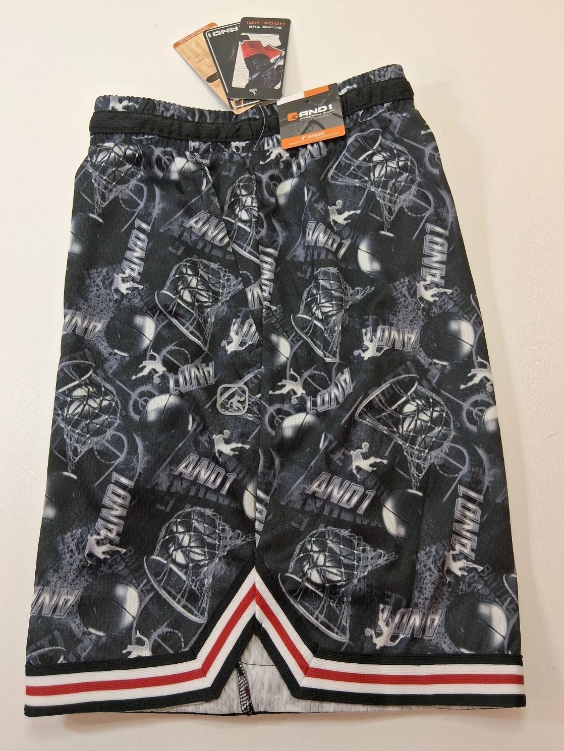 And1 Mens Basketball Gym Athletic Shorts 8" Inseam S M L XL 2XL 3XL Black Red