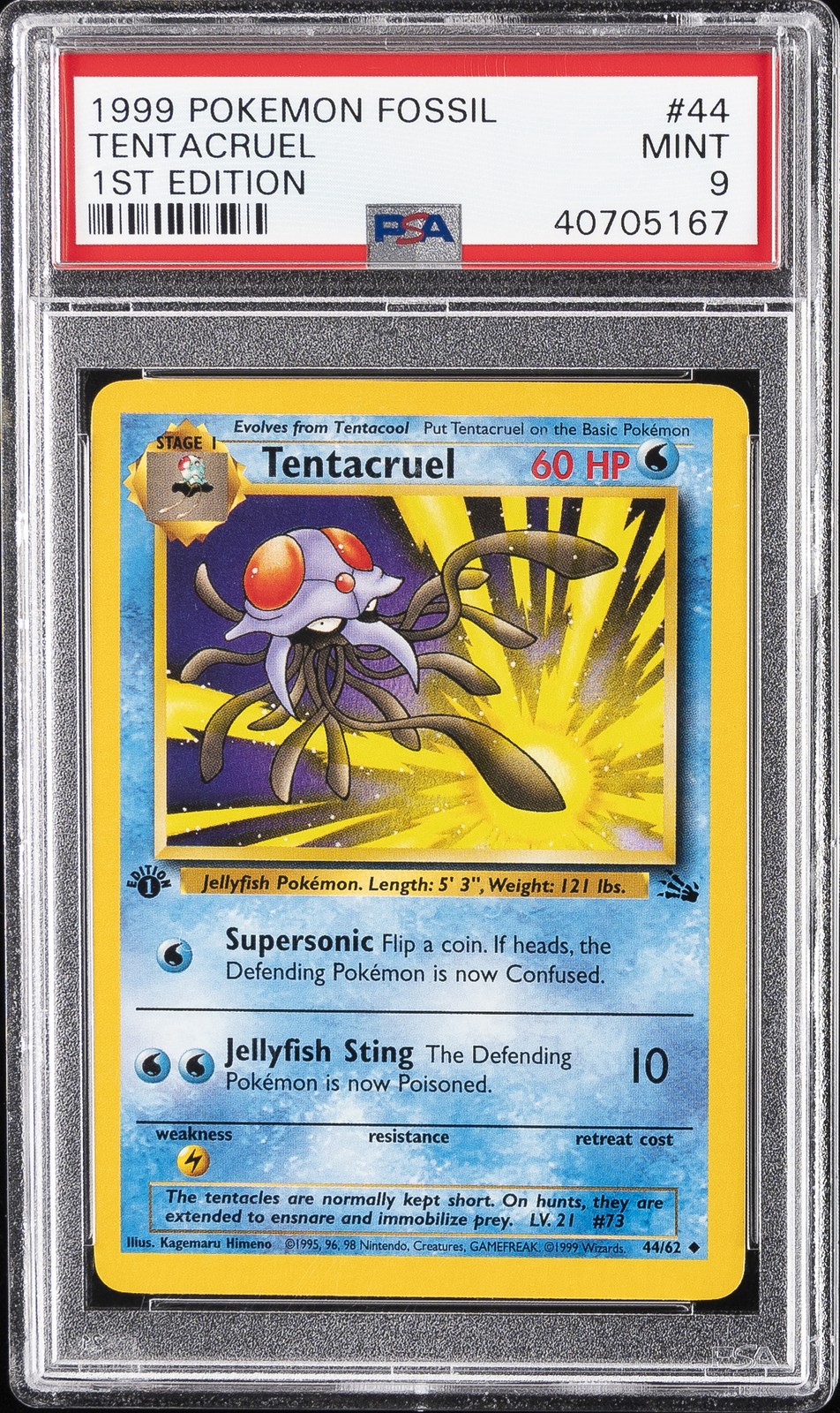 1999 POKEMON FOSSIL 1ST ED #44 TENTACRUEL PSA 9