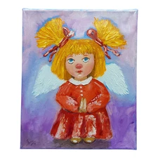 Sweet Angel 5 Original Oil Painting on Canvas Naive Painting Wall Art Handmade