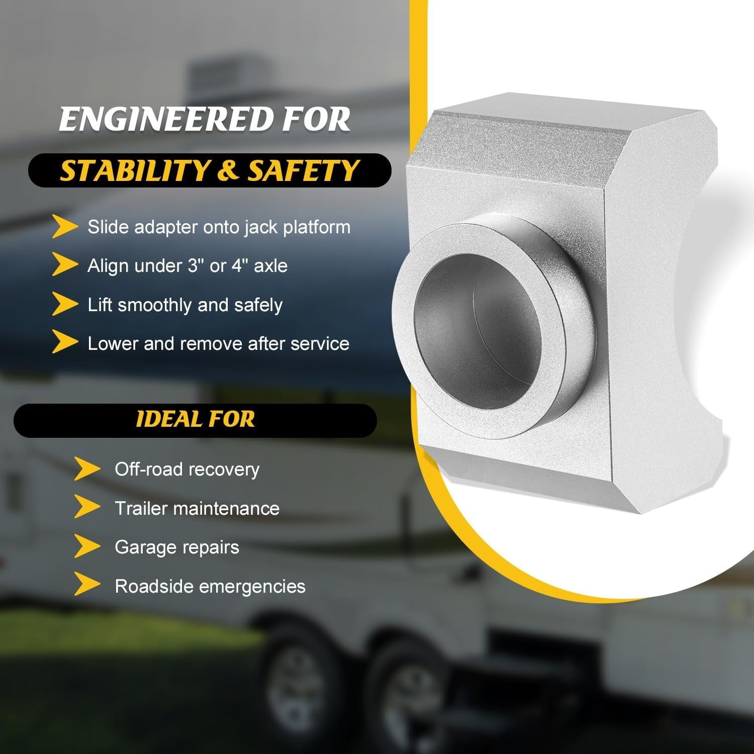 Bottle Jack Axle Adapter Lifting Saddle Aluminum Universal 3" & 4" Axles