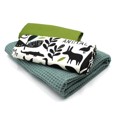 VMG-STORE Waffelstoff Set + 2x Baumwollstoff je 0,5m x 1,5m Stoffpaket Animals Set13