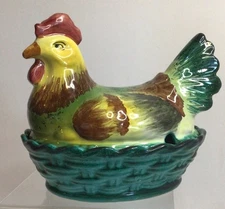 Hen on Nest Earthenware Tureen 6.5" glazed pottery cottagecore grandmacore Italy