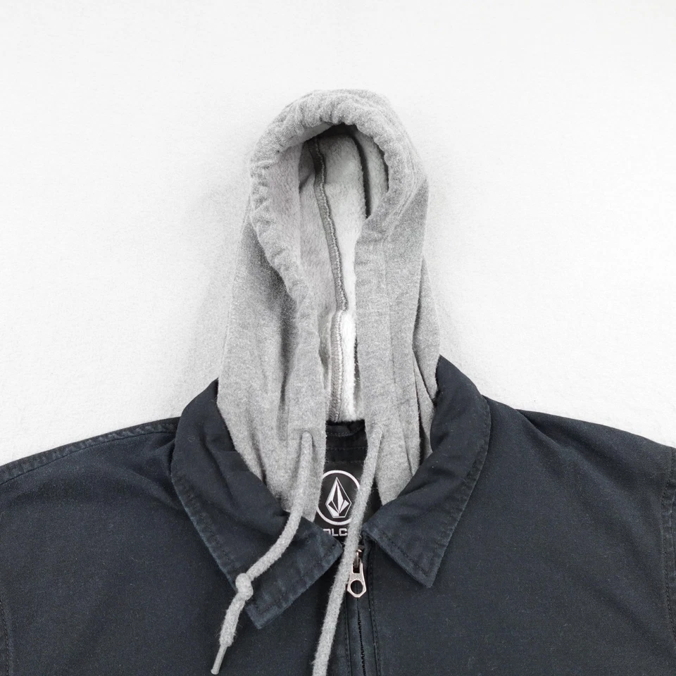 Volcom Jacket Mens XL Black Gray Hooded Canvas Full Zip Up Work Field Coat Work - Image 2 of 4