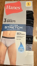 Size Large 36-38  Hanes Underwear Mens Cotton Stretch Briefs 3 pk Gray Black NEW