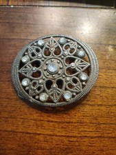 BELT BUCKLE Metal FLOWER ART COWGIRL Oval Rhinestones