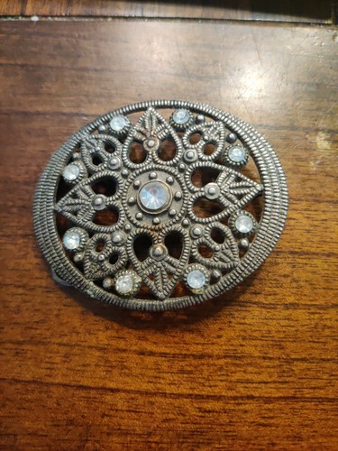 Metal FLOWER ART BELT BUCKLE COWGIRL Oval Rhinestones - 第 1/5 張圖片