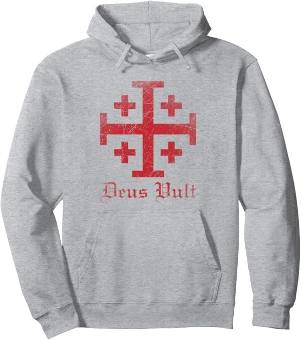 Knight Templar Cross Crusader Deus Vult Jerusalem Cross Pullover Hoodie image 4