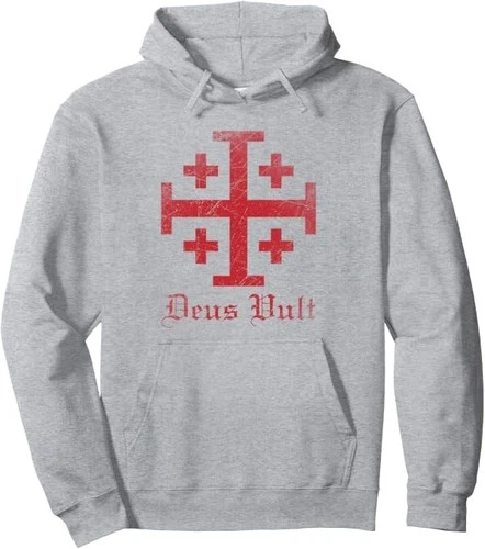 Knight Templar Cross Crusader Deus Vult Jerusalem Cross Pullover Hoodie image 4