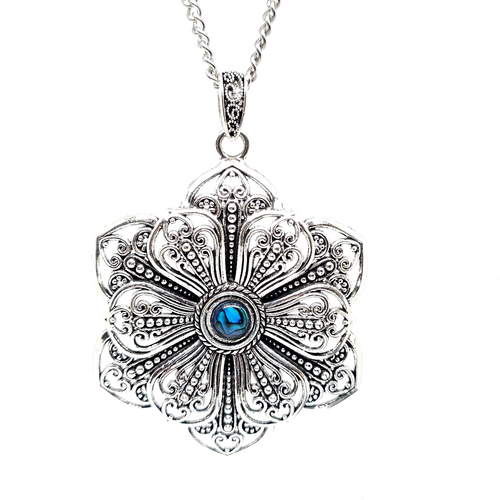 Abalone Mandala Pendant Necklace Statement 33" Chain Large Lotus Bib Jewellery - Picture 15 of 24