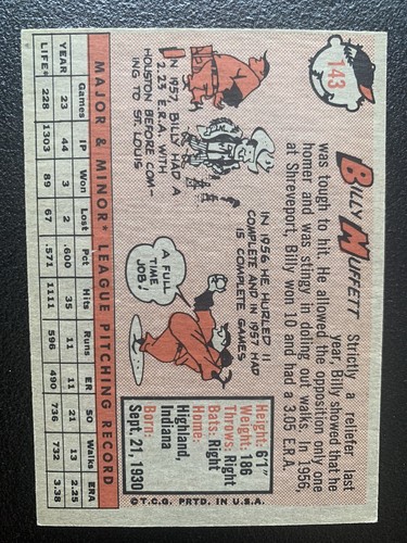 1958 TOPPS Billy Muffett #143 Saint Louis Cardinals Baseball Card - Picture 3 of 3