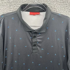 Redvanly Polo Shirt Mens XL Black Blue Floral All Over Print Golf Performance