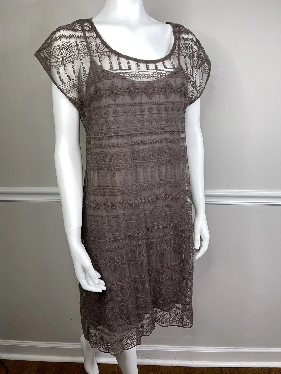 GARNET HILL Lace Overlay Dress Sz 4 adjustable Straps On Slip