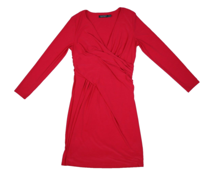 Lauren Ralph Lauren Womens Pink Long Sleeve Faux Wrap Ruched V