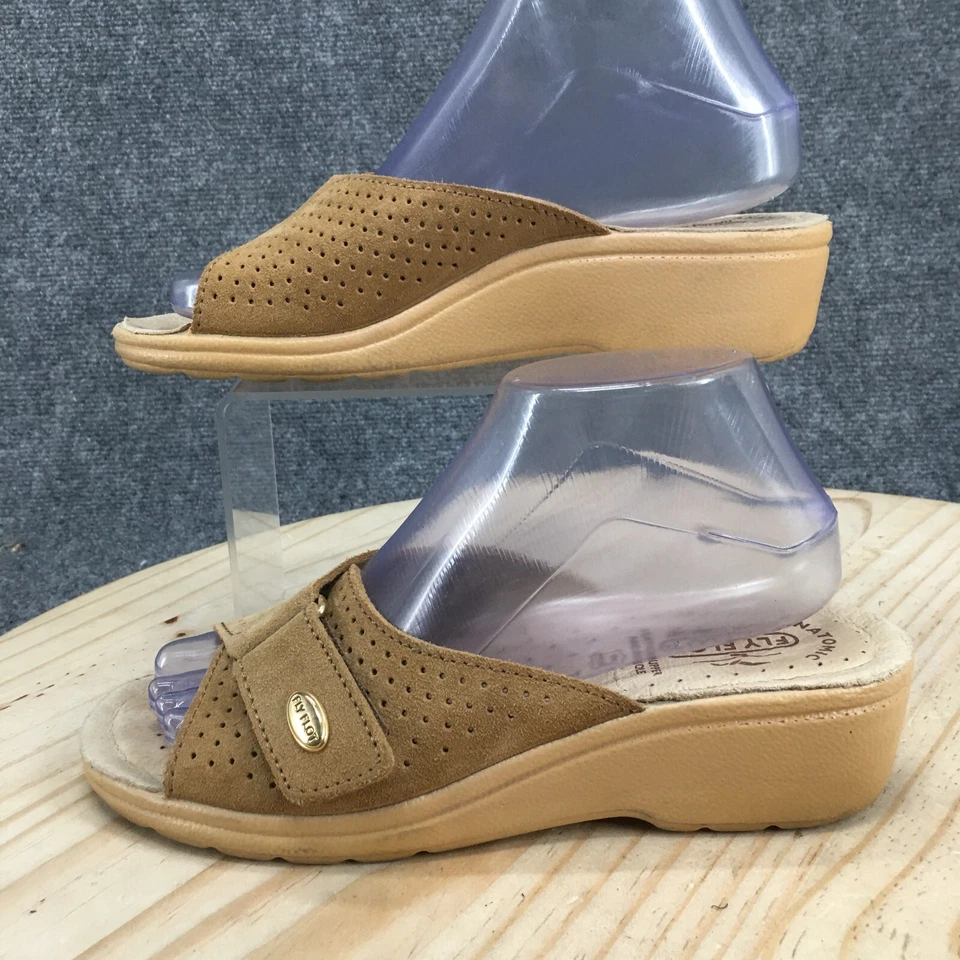 Босоножки женские Fly Flot 7,5 анатомические слайды бежевые кожаные без шнуровки повседневные на танкетке - Изображение 2 из 4