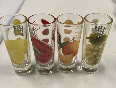 Italian Circle Ware Design Double Shot Glasses Fruit Pattern Set of 4
