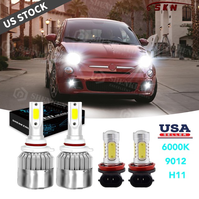 4x 9012 H11 LED Headlight Combo Bulbs Fog Light for Fiat 500 500X 500L