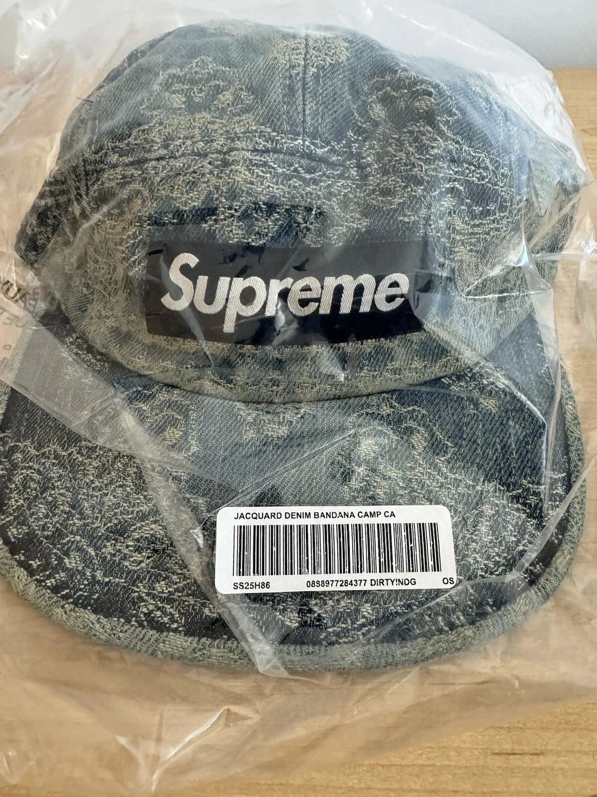 Casquette de camp bleu Supreme SS25 bandana jacquard denim coton taille unique à la main