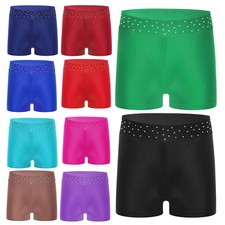Kids Girls Bottoms Fitness Shorts Tumbling Activewear Rhinestones Dancewear