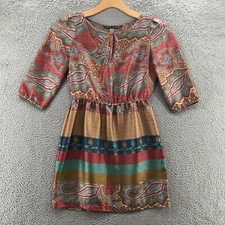 Zara Basic Blouson Dress Womens M Multicolor 3/4 Sleeve Keyhole Neck Pullover