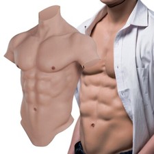 XL Size Silicone Muscle Chest Realistic BodySuit Male Fake Breast Plate Cosplay