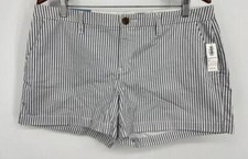 Old Navy Womens Gray White Stripe Chino Shorts Size 12 NEW 100 Cotton Mid Rise