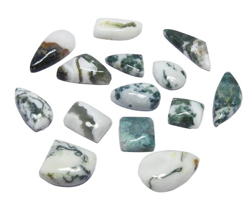 14 PCS 128 CTS LOT 100% NATURAL MOSS AGATE LOOSE GEMSTONES MIX CABOCHON LO-140 - Picture 4 of 11