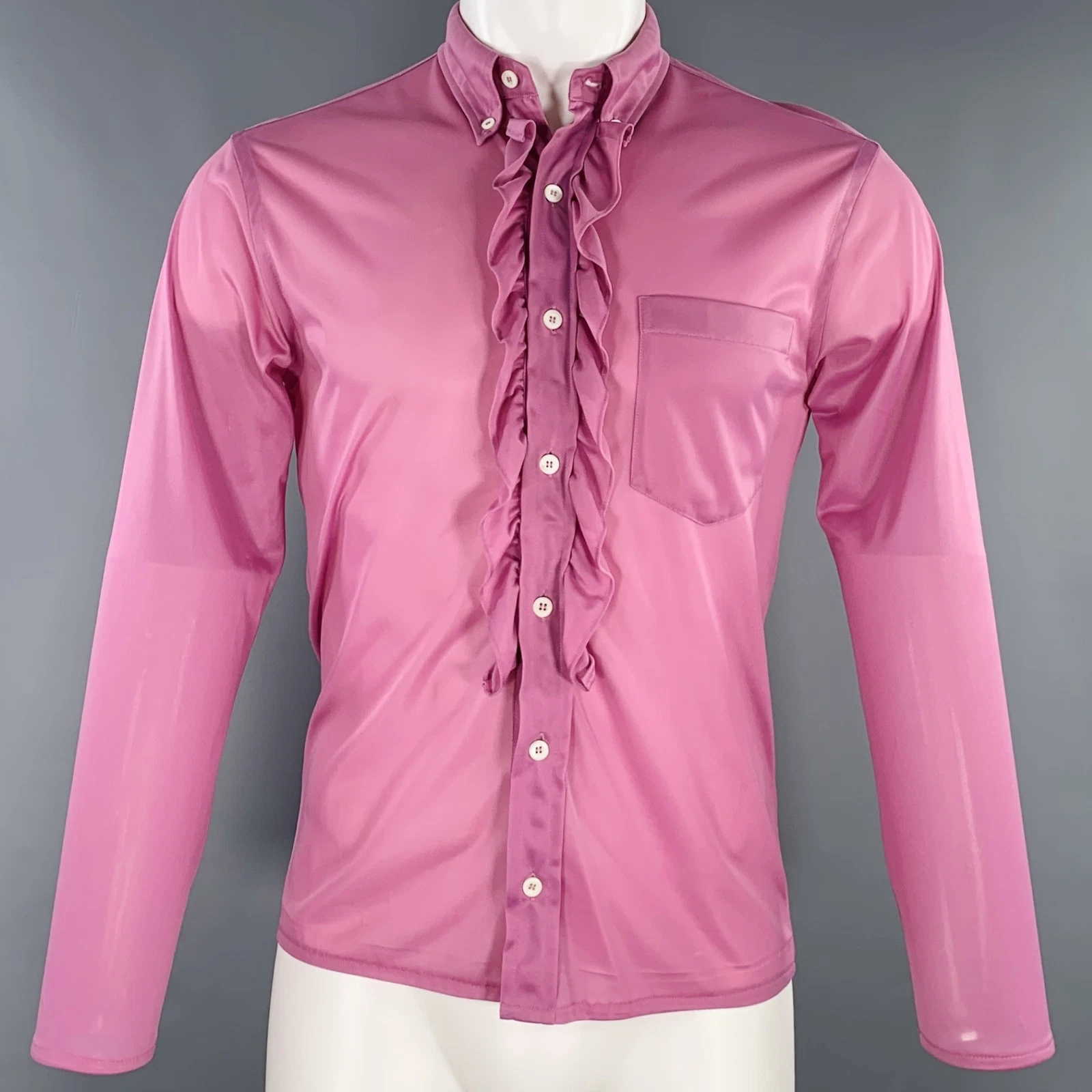 Camicia manica lunga PRADA taglia 38 viola lilla con volant una tasca