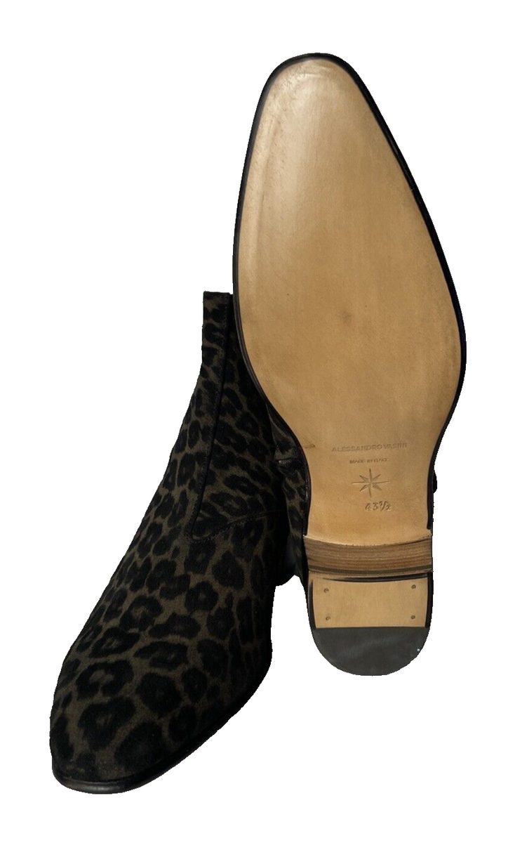 Alessandro Vasini Sonny Leopard Suede Boots EU 46 US 12-12.5 Handmade Italy Luxe Alessandro Vasini Sonny Leopard Italy Calfskin Suede Ankle  main image 4