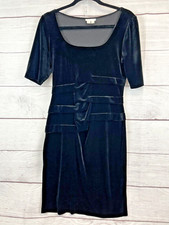 Womens London Times Black Stretch Velvet Boat Neck Cocktail Night Dress Size 10
